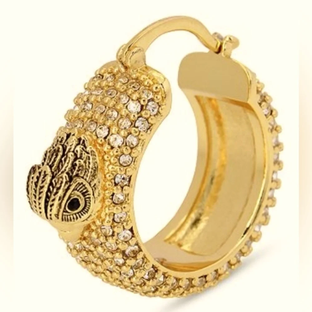 Kurt Geiger London NWT Pavé Gold Eagle Bohemian Hoop Huge Earrings (J128) - Picture 2 of 7